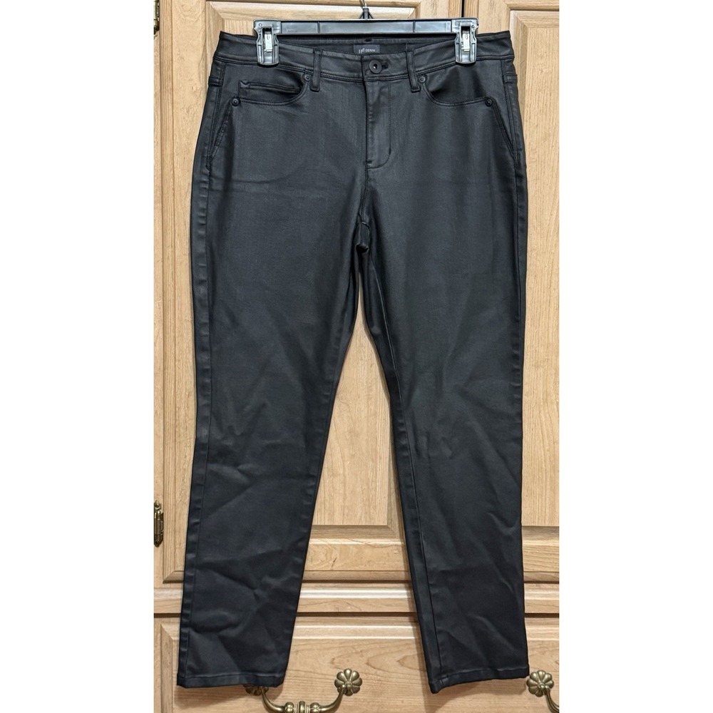 J. Jill Authentic Fit Slim Ankle Jeans Size 8P Black Coated Stretch Denim Pants